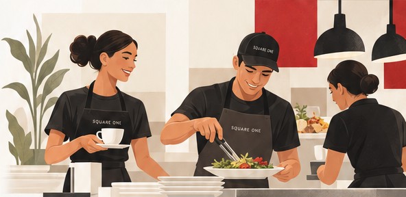 Ilustración del equipo de Square One trabajando